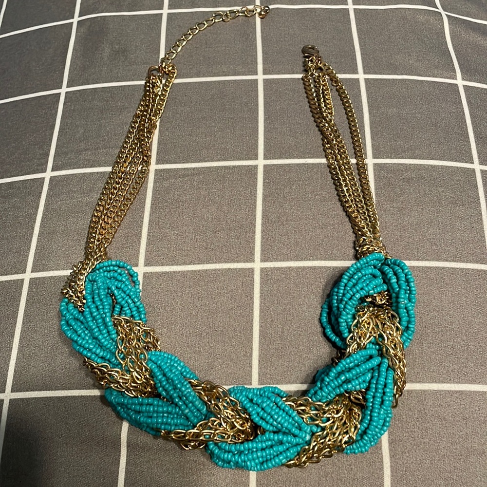 Turquoise & Gold Roped Statement Necklace